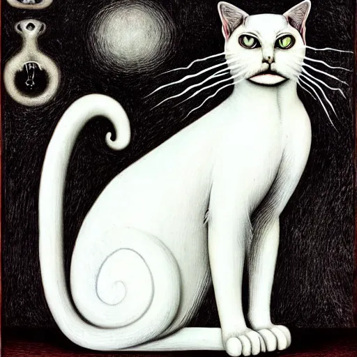 Prompt: white cat, by hr giger!!!