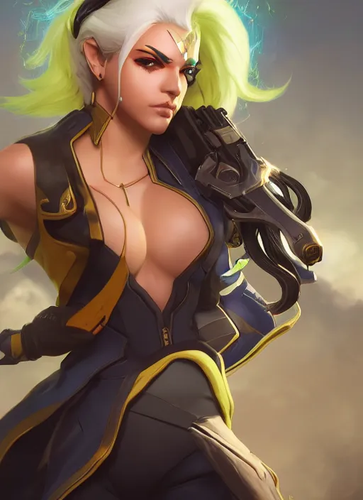 Prompt: character portrait of a fusion of Ashe from Overwatch and Lucio from Overwatch by ArtGerm and Tom Bagshaw, 4k, highly detailed, cinematic lighting, characters merged