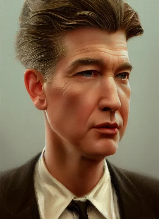 Image similar to portrait of a young david lynch, highly detailed, centered, solid color background, digital painting, artstation, concept art, smooth, sharp focus, illustration, artgerm, donato giancola, joseph christian leyendecker, basil gogos, les edwards, ed repka, wlop, artgerm