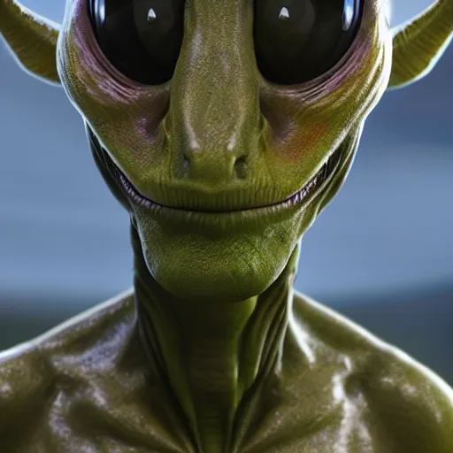 Image similar to hyper realistic unreal engine octane render of an alien, high quality