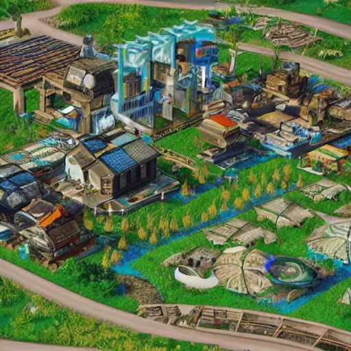 Image similar to solarpunk village