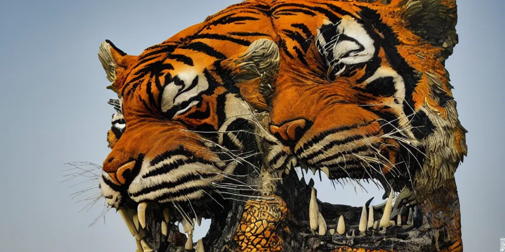 Prompt: a detailed photo of Cisewu tiger statue but displayed in a modern art museum, national geographic photo