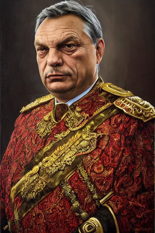 Image similar to id photo of a viktor orban in emperor outfit, art by tomasz alen kopera