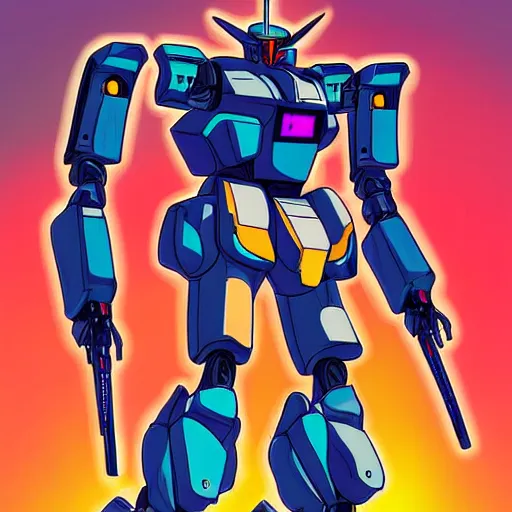 Prompt: digital art of a futuristic cyberpunk gundam robot, highly detailed armor, anime illustration, manga style, bold colors