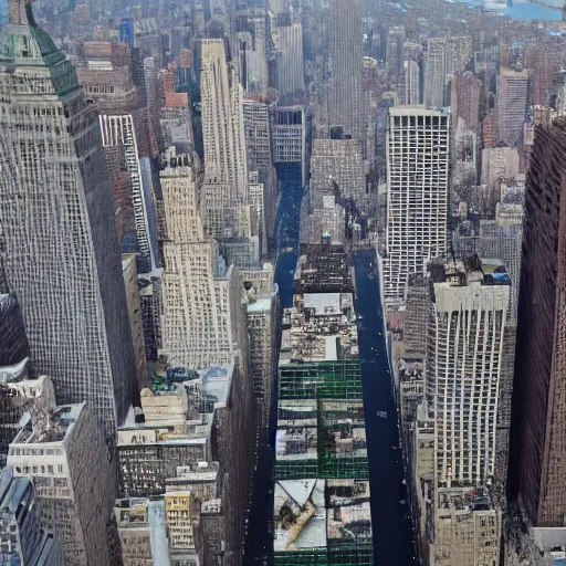 Image similar to Manhattan, but it\'s floating 10 feet above the ground