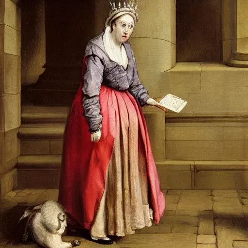 Image similar to queen elizabeth of england painted as a beggar by hogarth