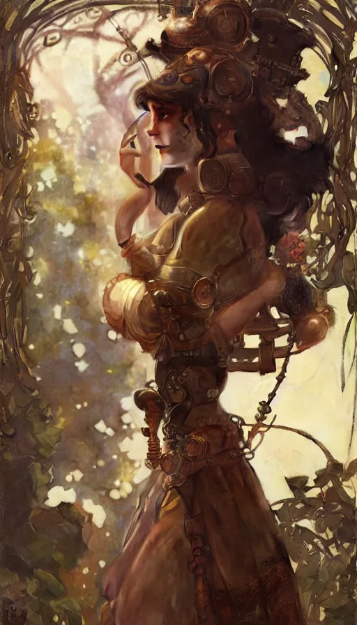 Image similar to hyper realistic photographer looking through camera, magical, steampunk, painted by norman rockwell, tom bagshaw, mucha, gaston bussiere, craig mullins, j. c. leyendecker 8 k