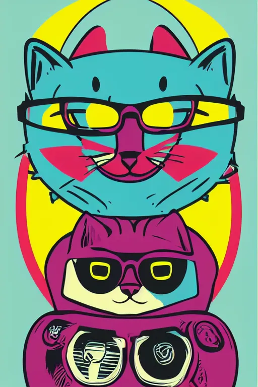 Image similar to happy cat, 7 6 retro futurist illustration art by butcher billy, sticker, colorful, illustration, highly detailed, simple, smooth and clean vector curves, no jagged lines, vector art, smooth andy warhol style