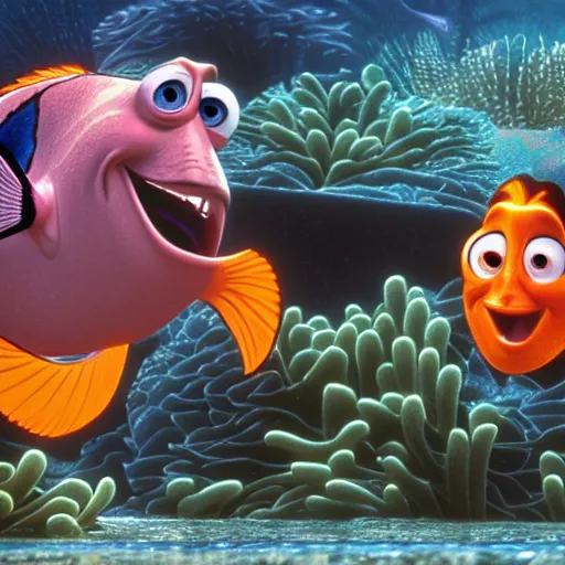 Image similar to nic cage in finding nemo, pixar,