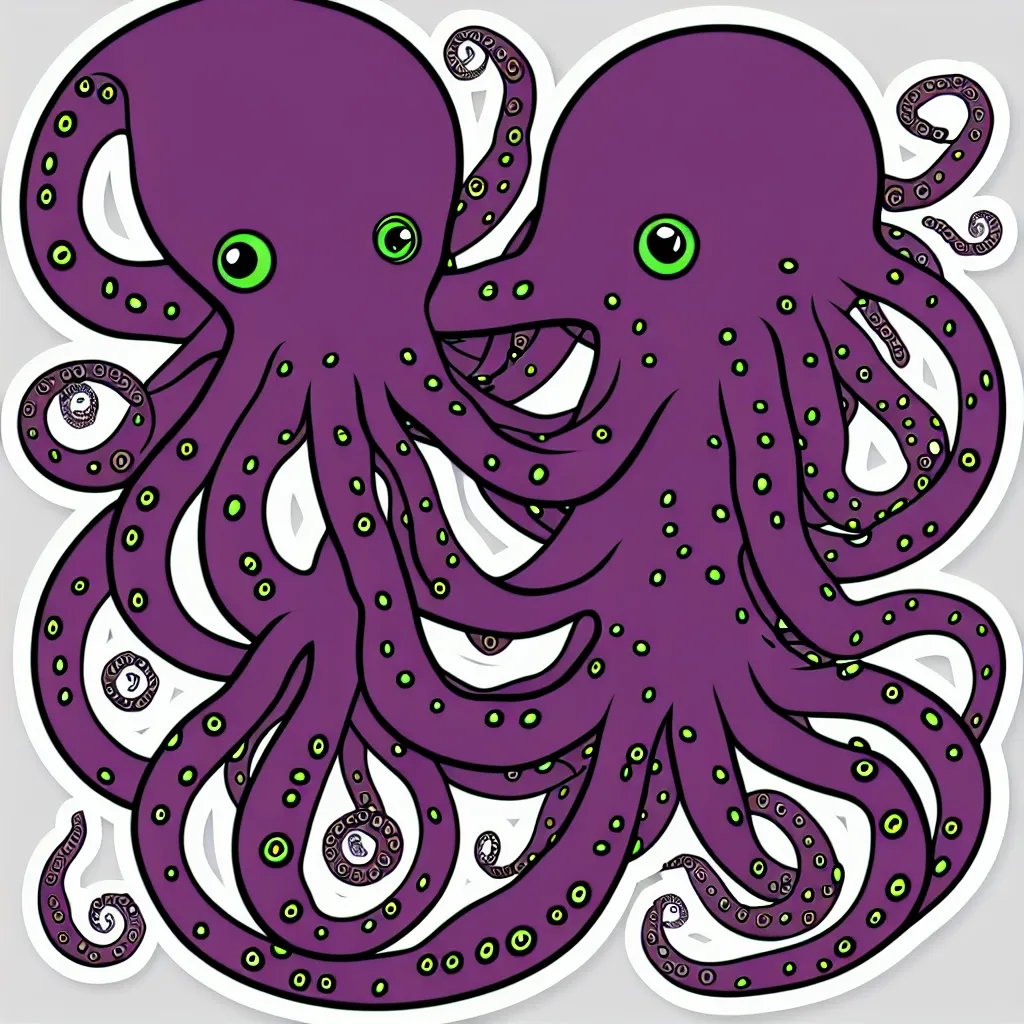 Prompt: cyborg octopus, symmetrical sticker design, vector art, 8k, trending on artstation