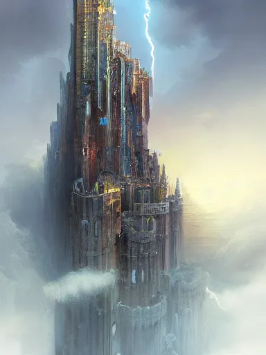 Prompt: babel tower colapsing been hit by thunder. intricate, elegant, highly detailed, digital painting, artstation, concept art, sharp focus, illustration, by justin gerard and artgerm, 8 k