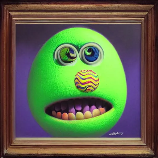 Prompt: Lofi vaporwave portrait tennis ball monster,chalk, Pixar style, Tristan Eaton, Stanley Artgerm, Tom Bagshaw, Basil Gogos