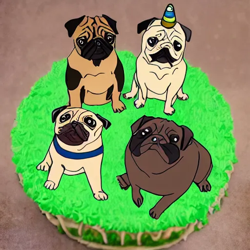 Image similar to Pug birthday in the style of studio Ghibli