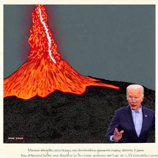 Image similar to joe biden as a volcano spewing lava out of his mouth