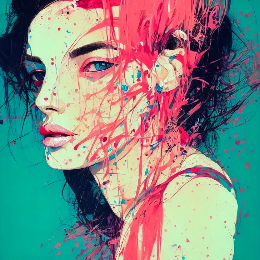 Image similar to close up portrait painting of a female in nineties street styling, concept art, intricate details, aesthetically pleasing pastel colors, art by conrad roset, impressionism, portrait