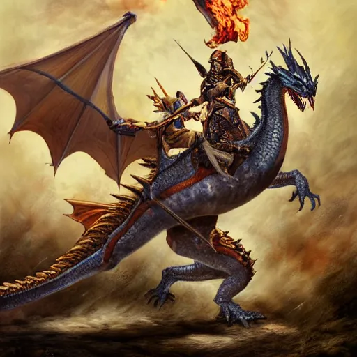 Prompt: dragoon fighting a dragon, fantasy, high detail,