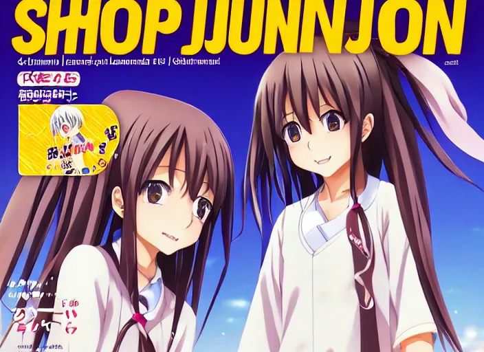 Image similar to ; weekly shonen jump issue 1 4, cover, 2 0 0 0 clannad shuffle toheart event'anime illustration japanese very very beautiful cute girls doing cute things trending on artstation pixiv makoto shinkai smiling super detailed eyes eyebrowless symmetry face visual novel hairpin star