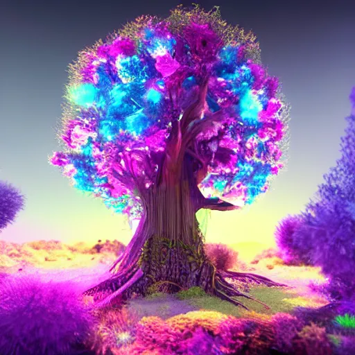 Prompt: colorful ethereal occult tree of life, fantasy, mythical, fractal, octane render, unreal engine, raytracing, trending on Artstation, digital art