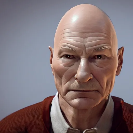 Image similar to hyperrealistic film still of patrick stewart fused with a carrot, tall carrot body, stunning 3 d render, inspired by istvan sandorfi & greg rutkowski & unreal engine, perfect symmetry, dim volumetric cinematic lighting, 8 k octane comprehensive render, extremely hyper - detailed, incredibly lifelike attributes, intricate, real flesh texture, masterpiece, artstation, stunning,