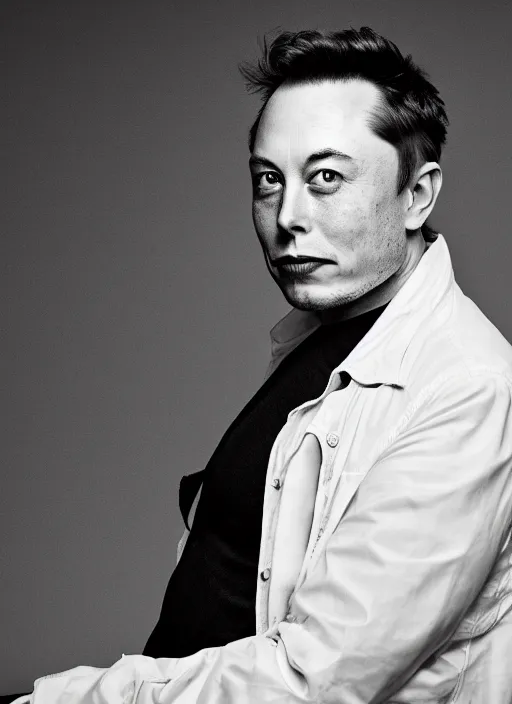 Image similar to A portrait photo of old Elon Musk, high contrast, black and white