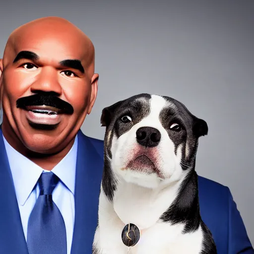 Image similar to a dog that looks exactly like steve harvey on family feud, studio lighting, 4 k, photorealistic, award winning