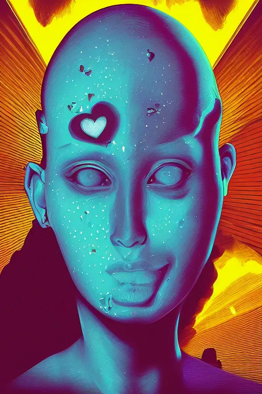 Prompt: portrait of jewel heartshaped inflated head dreamer in the style of Rob Lefield and Dan Mumford , trending on artstation, digital art,surrealism ,macro,blueprint ,vaporwave ,