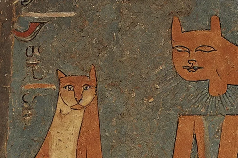 Prompt: cat, detail from an Ancient Egyptian mural