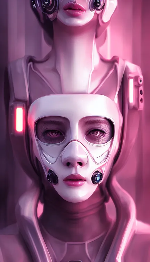 Image similar to face mask on beautiful woman face, cyberpunk art by kuno veeber, cgsociety, computer art, ultra detailed, futuristic, anime aesthetic