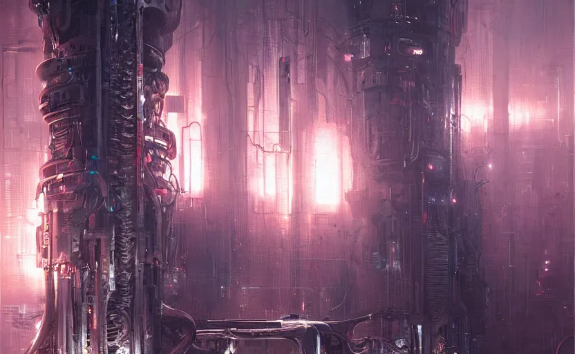 Image similar to neon drilling machine cyberpunk futuristic art by giger, greg rutkowski