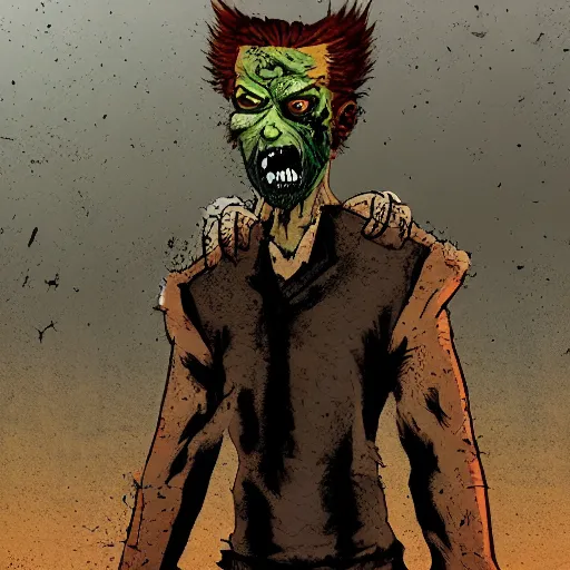 Prompt: a long shot of a Zombie Wolverine, in a post apocalyptic town