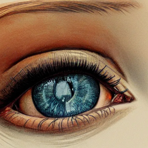 Image similar to detailed illustration of a girls eyes with tears, highly detailed, realistic, art station