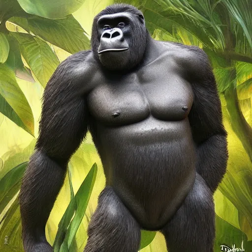 Prompt: A sculpture of a gorilla in the jungle , artwork by Aaron Blaise disney, art station concept art