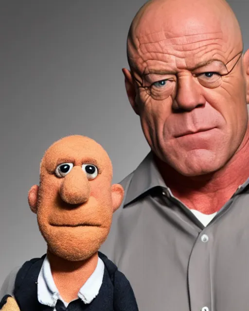 Prompt: dean norris breaking bad as a muppet. highly detailed felt. hyper real photo. 4 k.
