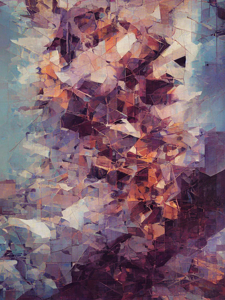 Prompt: a beautiful glitched square geometric painting by robert proch and emilio pettoruti of an anatomy study of the human nervous system on top of white rectangle shapes, color bleeding, pixel sorting, copper oxide and rust materials, brushstrokes by jeremy mann, dramatic lighting, pastel purple background