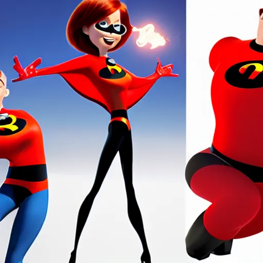 Image similar to pixar render, the incredibles, christina hendricks as elastigirl, 3 d render, smooth colors