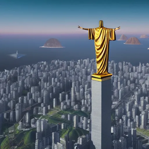 Prompt: a highly detailed picture of a cyberpunk christo redentor in a vaporwave style dabbing over rio de janeiro, aerial photography, ultrawide lens, art by john collier and albert aublet and krenz cushart and artem demura and alphonse mucha, volumetric lighting, octane render, 4 k resolution, trending on artstation, masterpiece