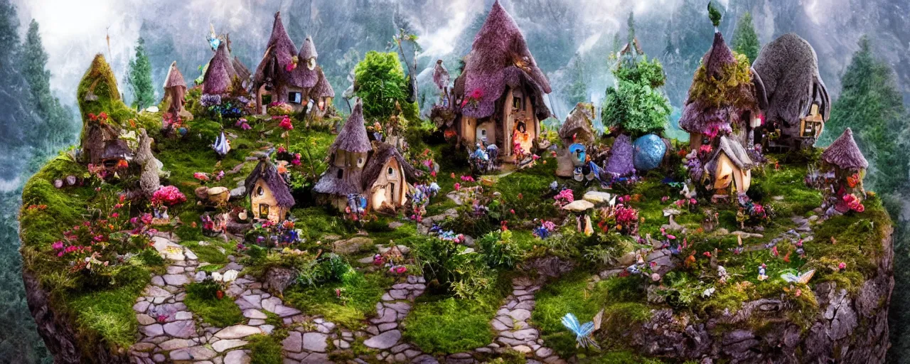 Prompt: fairy village on a mountain