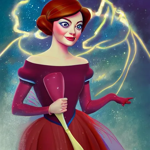 Prompt: Full body digital painting of Emma Stone as a Disney princess wearing snow white's dress, Pixar style, professional studio lightening, volumetric lightening, photorealism by Tristan Eaton Stanley Artgerm and Tom Bagshaw