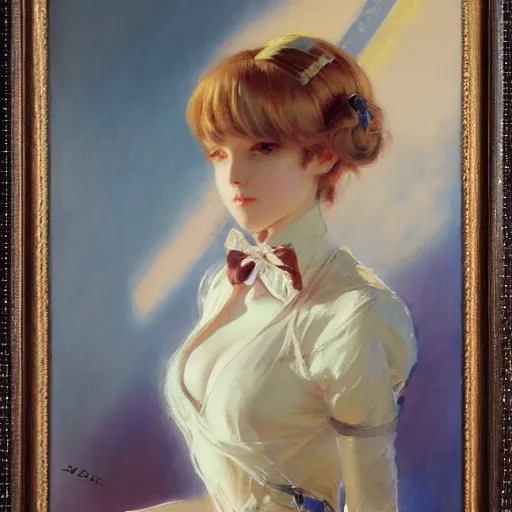 Image similar to a high fashion studio portrait of a cute anime girl, painting by gaston bussiere, craig mullins, j. c. leyendecker