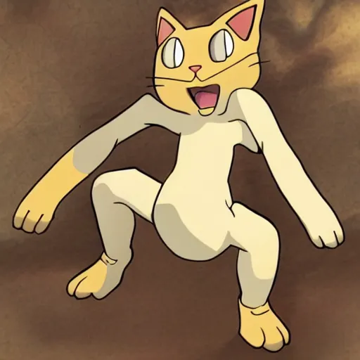Image similar to meowth from pokemon crucifixion
