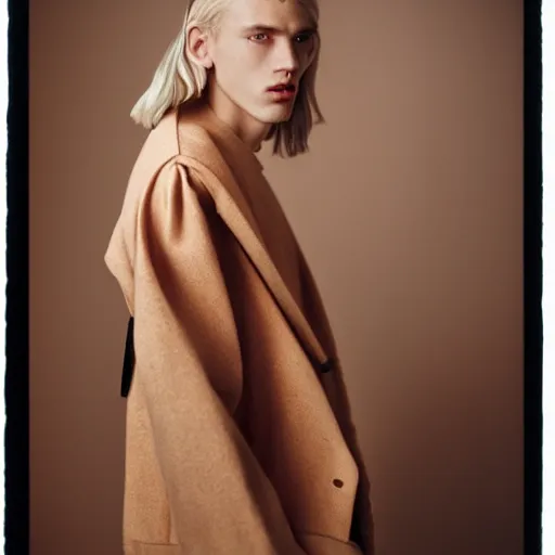 Image similar to realistic photoshooting for a new balenciaga lookbook, color film photography, portrait of a blonde european model, in style of tyler mitchell, 3 5 mm,