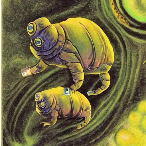 Image similar to Tardigrade, scientific depiction, Textbook Illustration in clolour, 1982