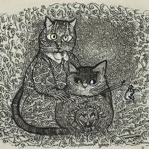 Image similar to a mouse and a cat, fantasy art, louis wain