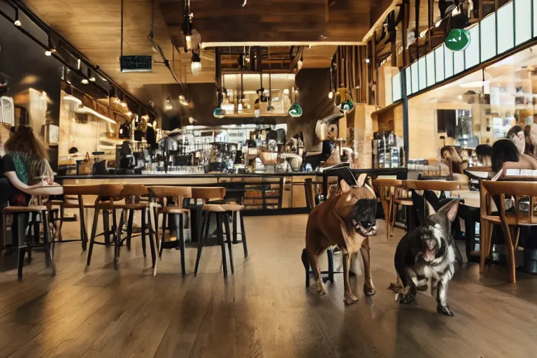 Prompt: photo of a dog drinking cafe inside starbucks, 4k