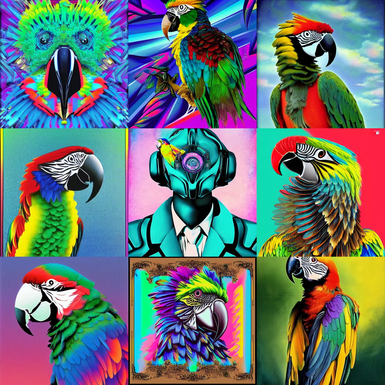 Prompt: parrot transformer, intricate vaporwave portrait by john singer sargent