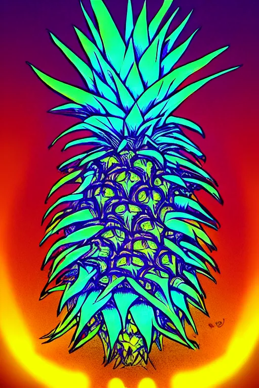 Prompt: glowing luminescent pineapple humanoid figure monster, symmetrical, highly detailed, digital art, sharp focus, trending on art station, amber eyes, autumnal colours