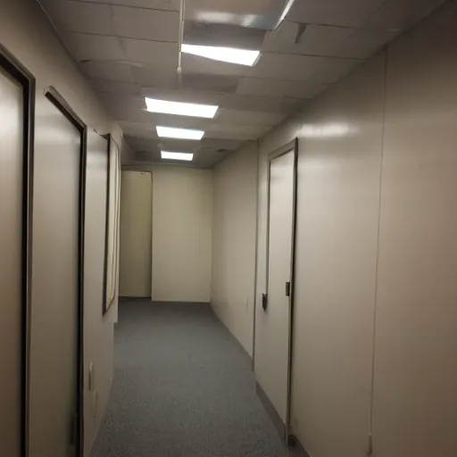 Prompt: backrooms office space, ominous lighting, moldy walls