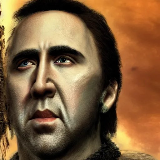 Image similar to Nicolas cage in Skyrim, 4K, detailed