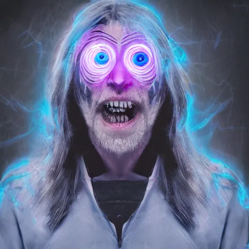 Image similar to a male wizard with glowing eyes, frontal view, cool looking, photoshop