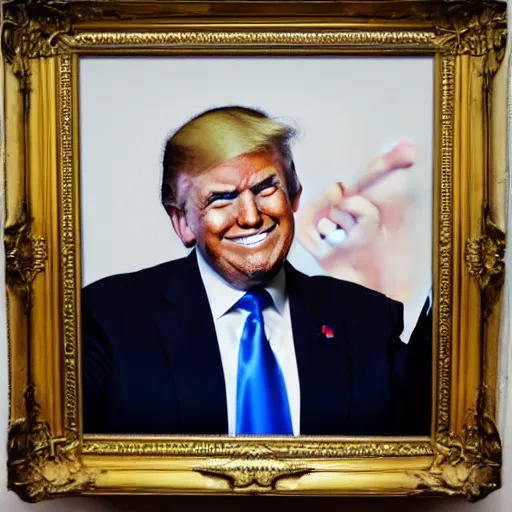 Image similar to trump holding machine gun in a portrait